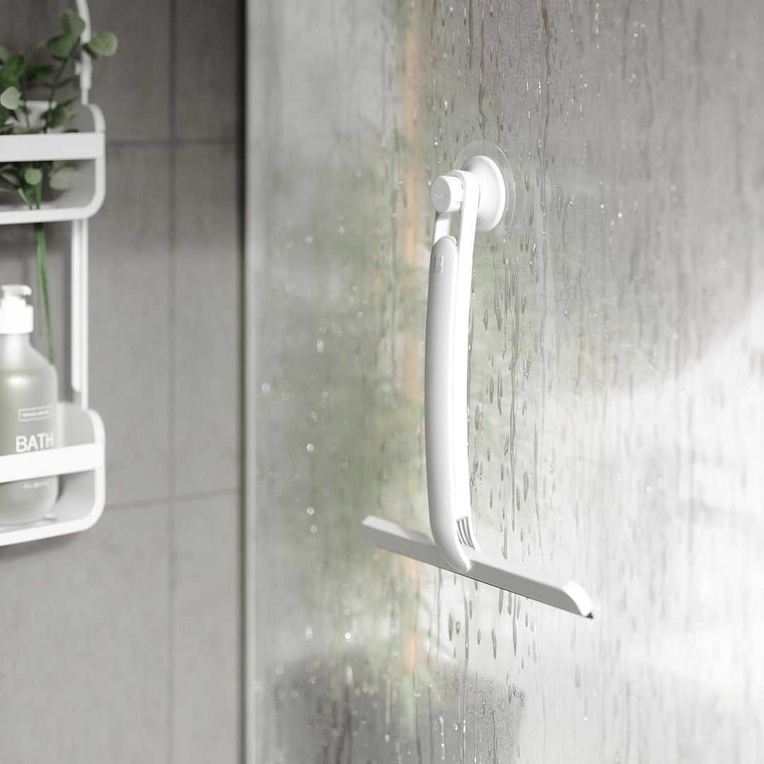 Umbra Flex Selbstklebender Duschabzieher für Badezimmerspiegel, Fenster oder Glaskabinen, Weiss