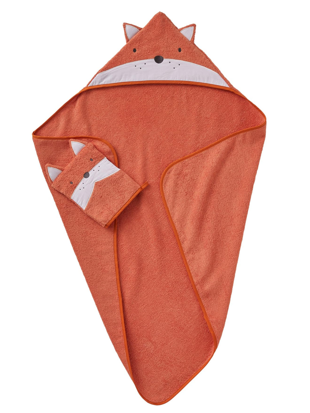 Vertbaudet Set aus Badetuch und Waschhandschuh,Fuchs orange/Fuchs 100X100