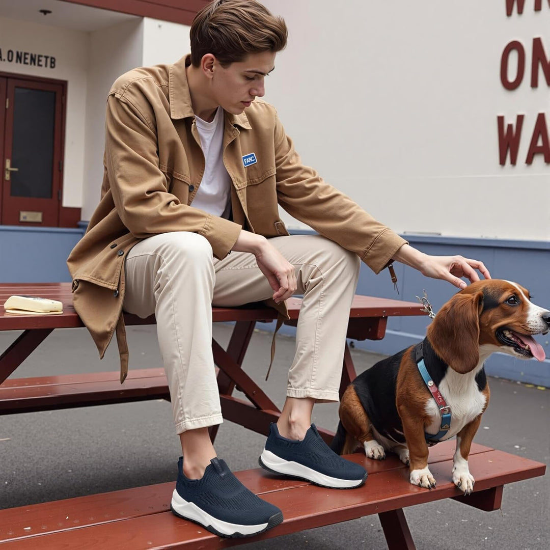 Sosenfer Walkingschuhe Herren Extra Weit Slip On Sneaker rutschfeste Sportschuhe Atmungsaktive Ohne
