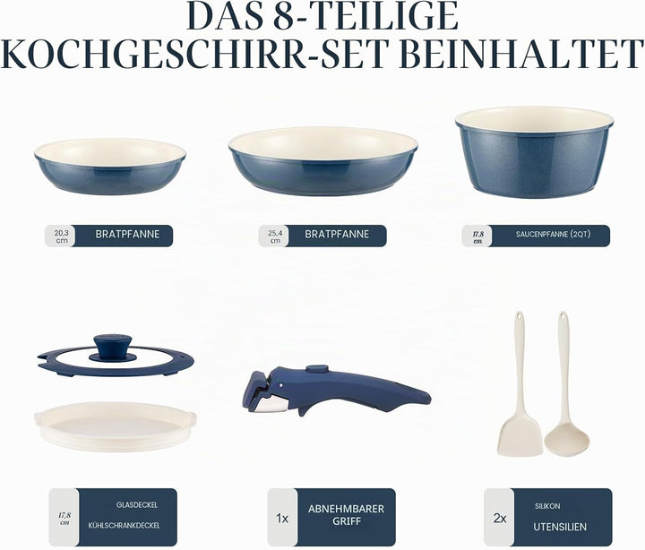 Keramik Topfsets Pfannenset 8 Teilig mit Abnehmbaren Griffen induktionsgeeignet mit Bratpfannen ofen