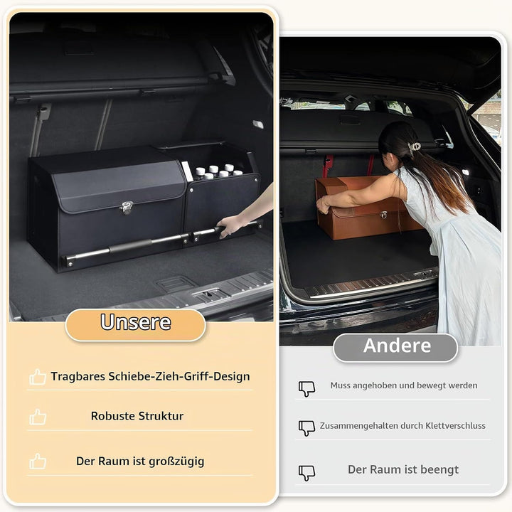 Modulares 2-in-1 Auto Kofferraum Organizer mit Deckel, Stabiler Zuggriff, Strapazierfähiges Leder, A