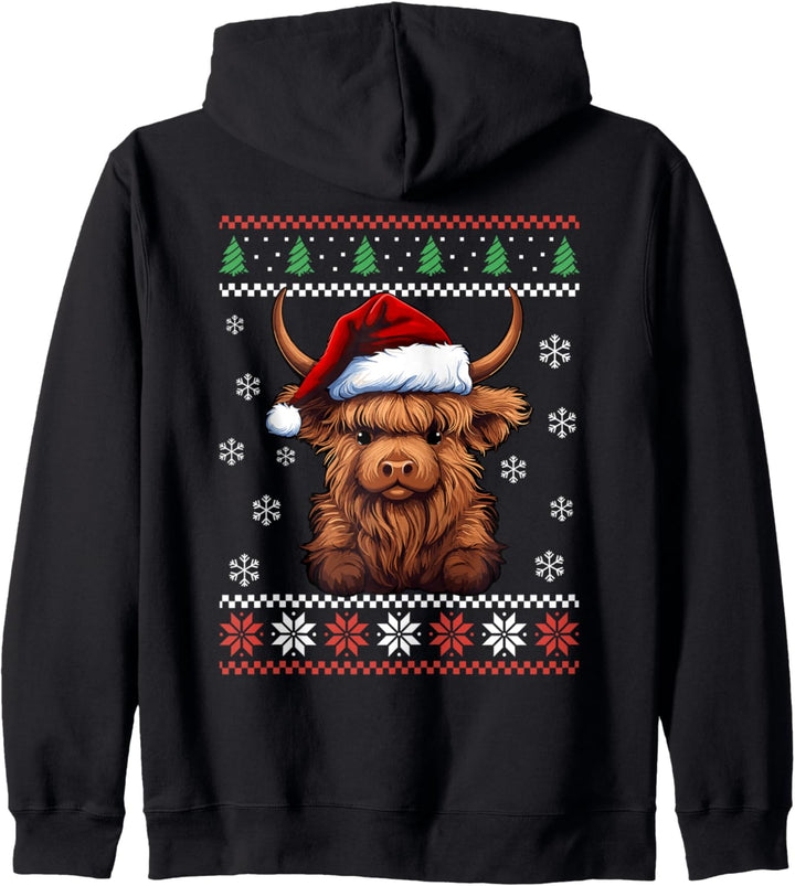Highland Cow Ugly Christmas Sweater für Erwachsene und Kinder Kapuzenjacke