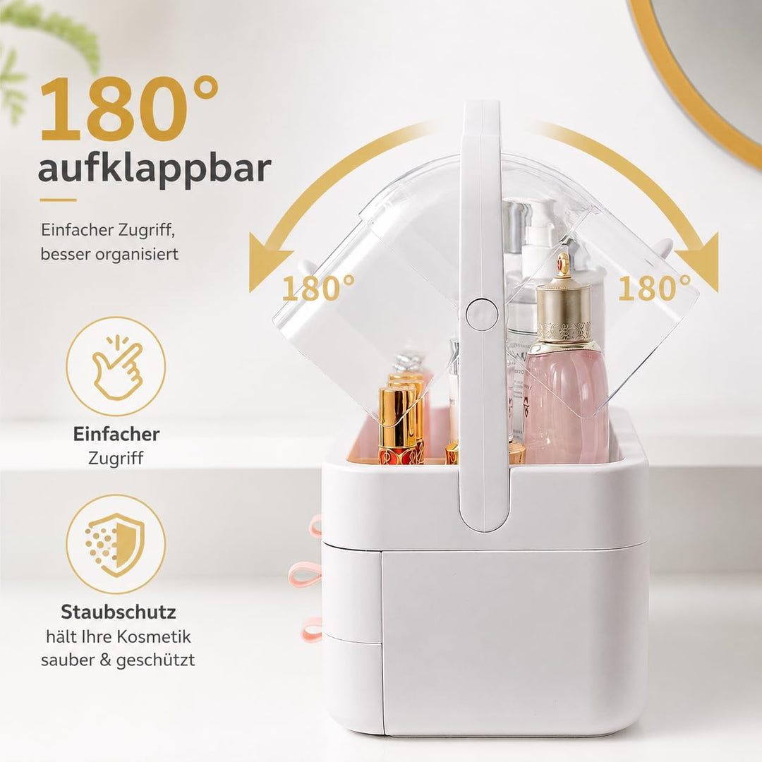 RMAN Make Up Kosmetik Organizer, Beauty Organizer 180° Drehung mit Deckel Staubdicht Kosmetische Auf