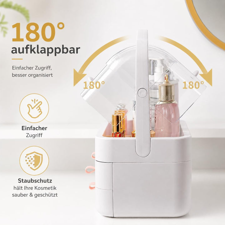 RMAN Make Up Kosmetik Organizer, Beauty Organizer 180° Drehung mit Deckel Staubdicht Kosmetische Auf