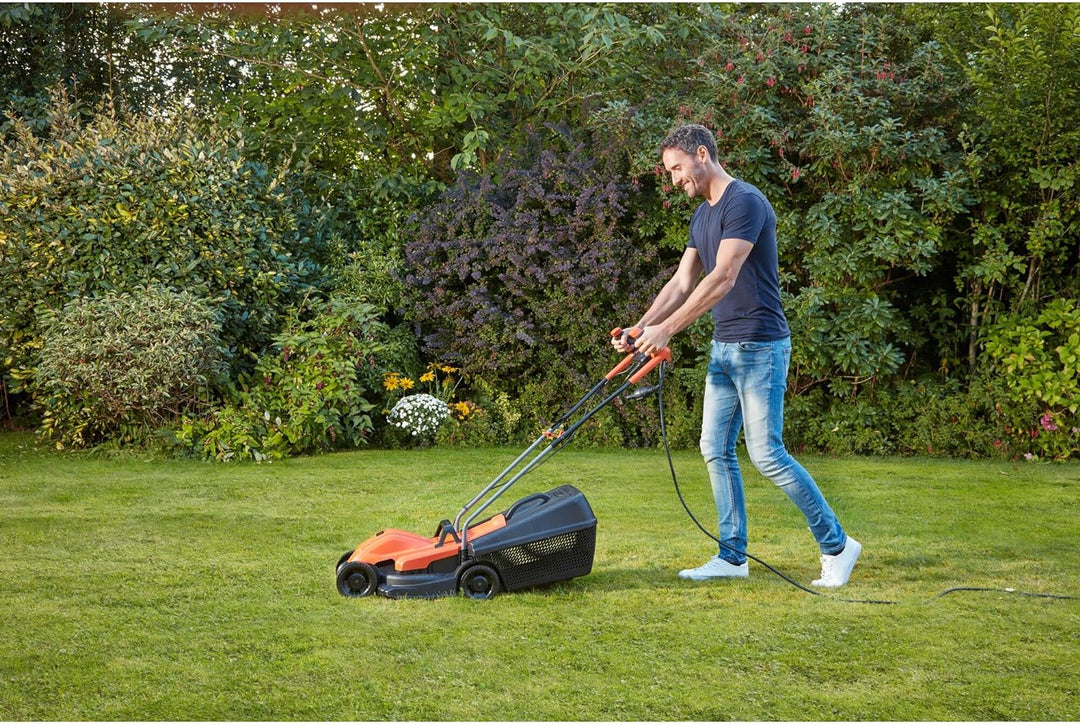 Black+Decker Elektro-Rasenmäher (1.200 W, 32cm Schnittbreite, 3-fach axial Schnitthöhenverstellung,