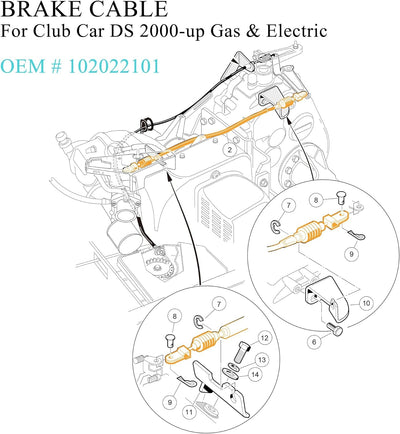 10L0L Golfwagen-Bremskabel für Club Car DS 2000 Up Gas & Electric, OEM# 102022101, 1019907