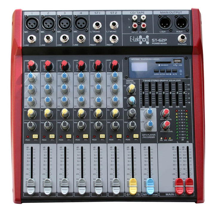 E-Lektron Live Power-Mixer 6-Kanal + Stereo - USB MP3 Bluetooth Mischpult integrierte Endstufe (ST-6
