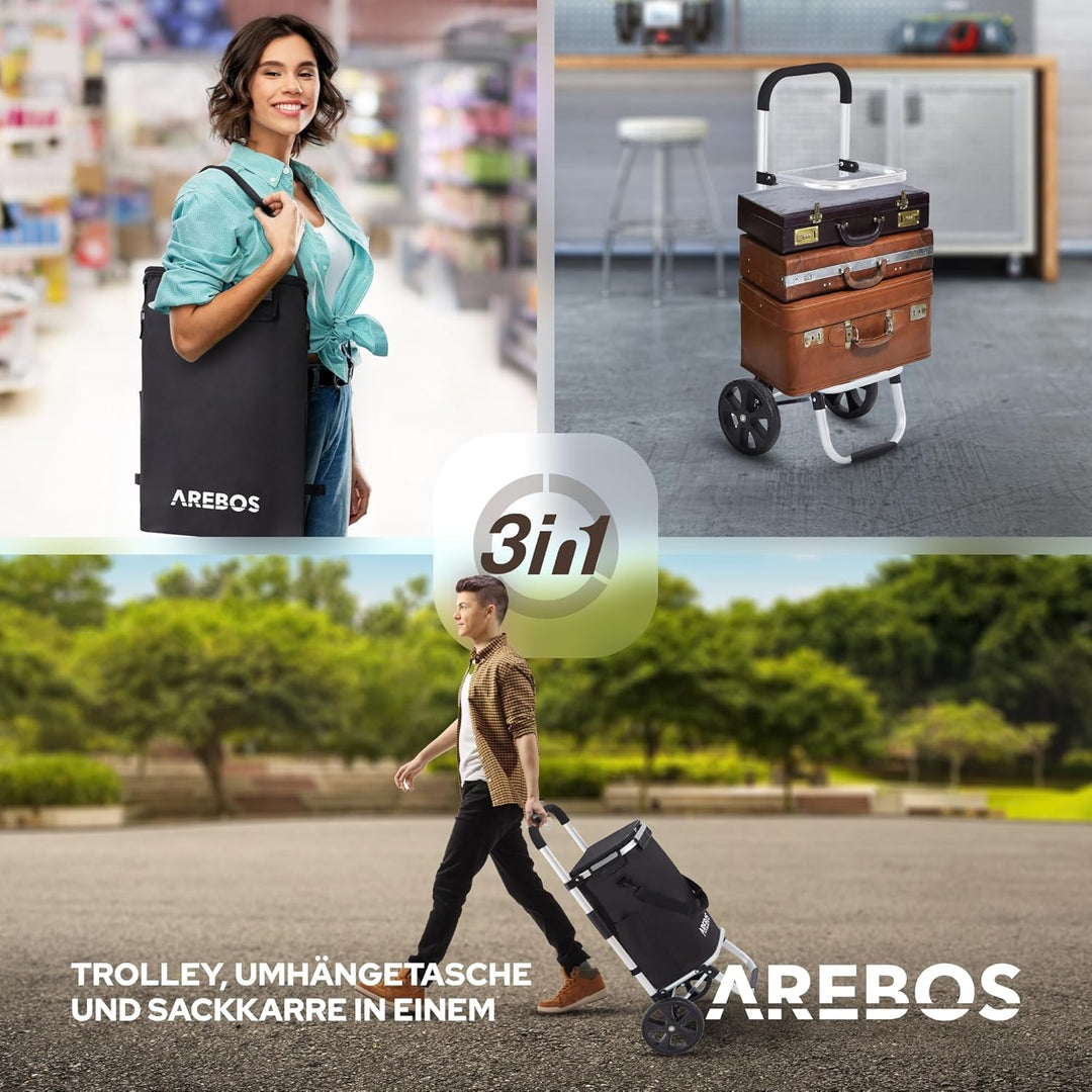 Arebos 3in1 Einkaufstrolley | Trolley gross 56 Liter | Einkaufswagen mit Kühlfach | Einkaufstasche m