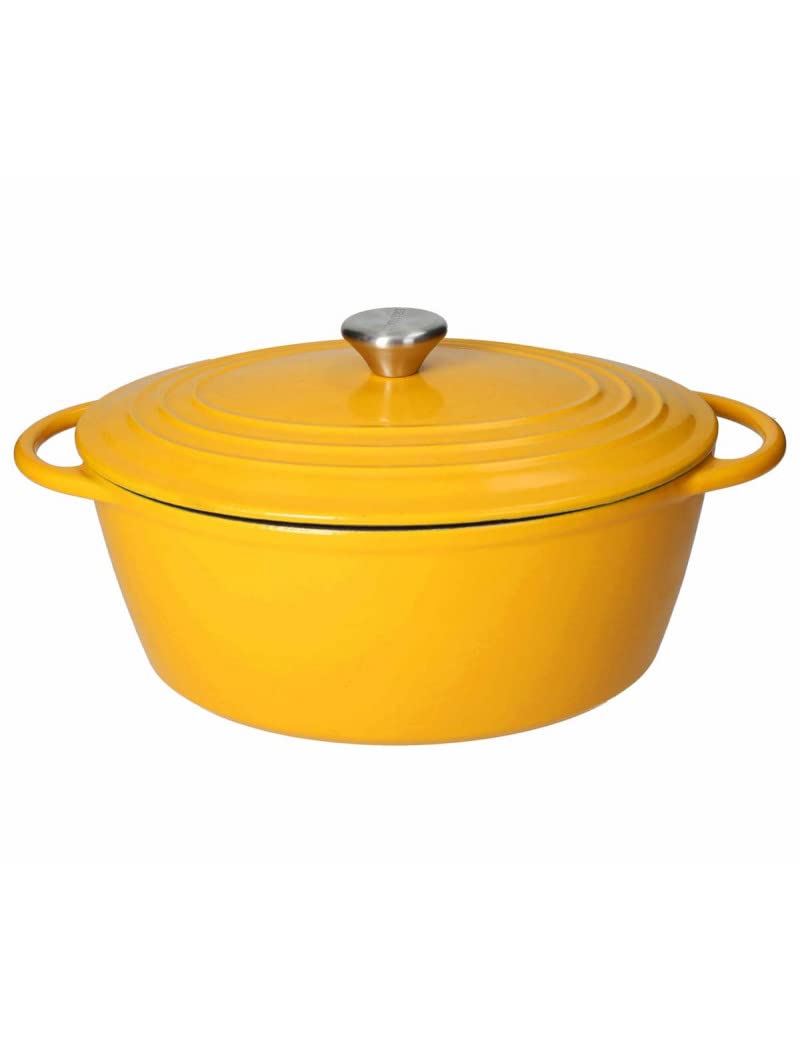 Brandani 52575 Schmortopf oval gelb Gusseisen emailliert Fassungsvermögen 5 l, 29 x 23,5 x 12,5 cm,
