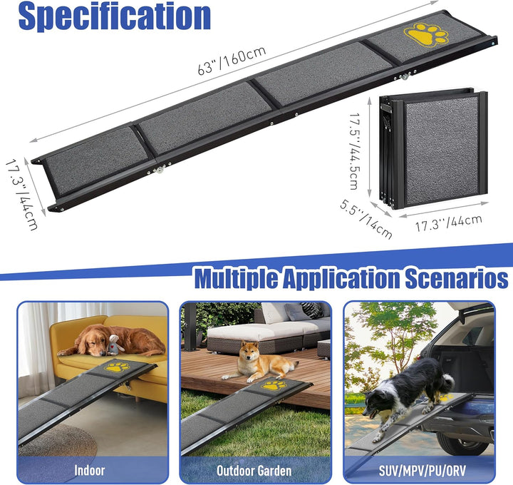 BACOENG Hunderampe Auto Klappbar, Hundetreppe Auto mit Rutschfester Teppich, 160cm rutschfest Hunder