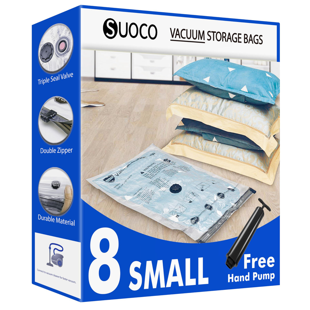 SUOCO Vakuumbeutel für Kleidung – 8er Set S（60×40 cm） (mit Handpumpe), Vakuum Beutel für Aufbewahrun