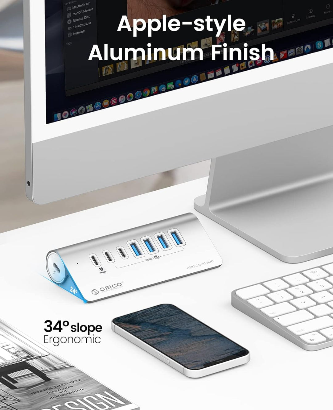 USB-Hub, ORICO USB-C-Hub, 3.2 Gen 2, Stromversorgung mit 7 Ports, 10 Gbit/s mit 4 USB C, 2 USB A, PD