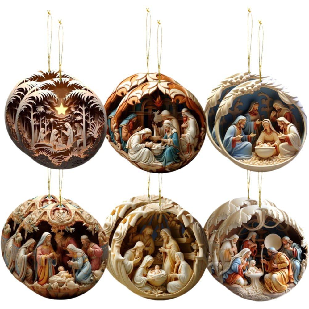 12 Stück Krippen-Ornamente, Weihnachtsdekoration Aus Holz Zum Aufhängen, Die Geburt Jesu, Weihnachts