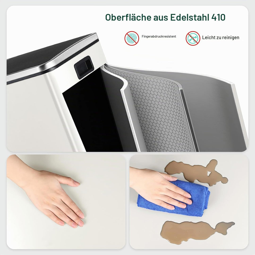 LIFERUN Mülleimer 2 Fächer, Abfalleimer Küche 60L (2x 30 Liter), aus Metall, mit Softclose Deckel, 2