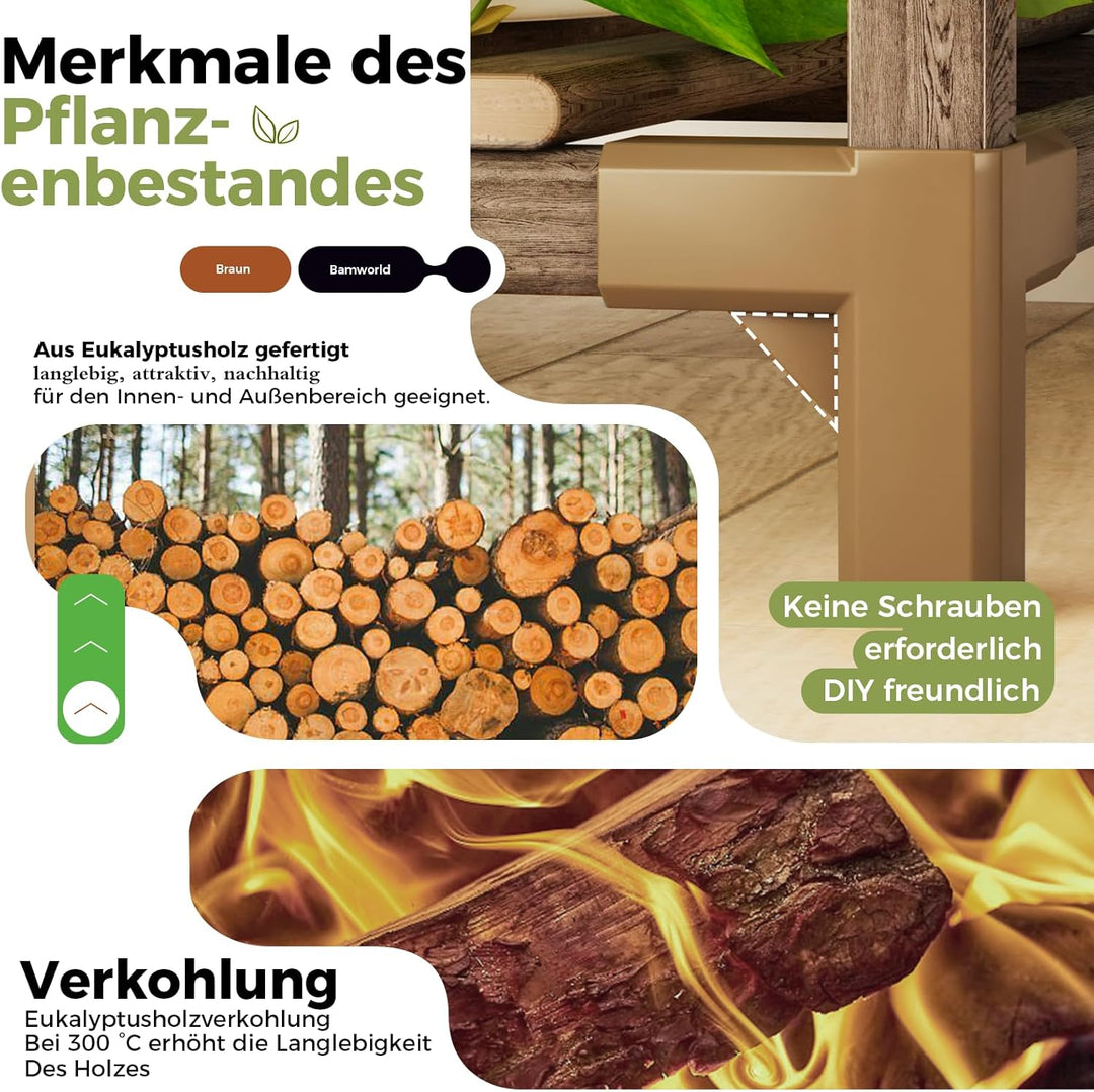 Bamworld Pflanzenständer für Zimmerpflanzen Holz Outdoor gestuftes Pflanzenregal 3 Reifen 7 Topfleit