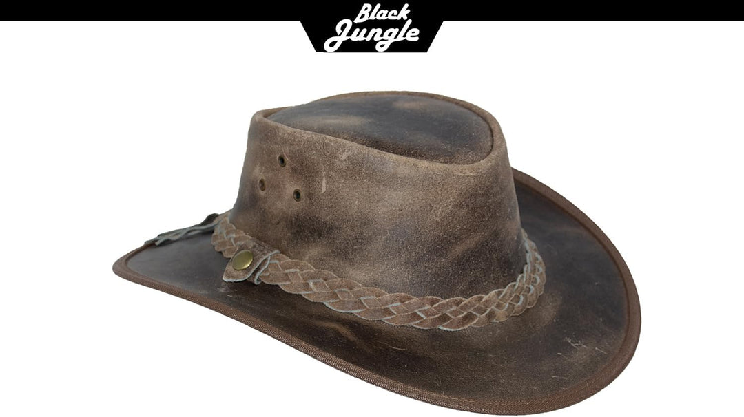 Black Jungle Bulat Lederhut, Westernhut, Australienhut, Cowboyhut XS Charcoal, XS Charcoal