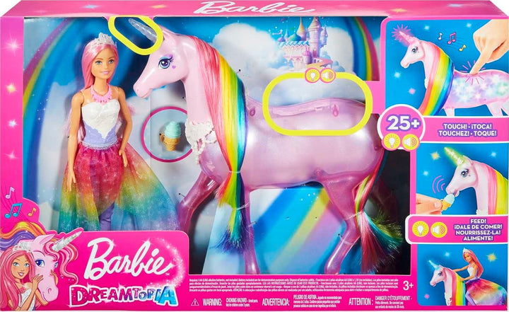 Barbie FXT26 - Dreamtopia Magisches Zauberlicht Einhorn mit Berührungsfunktion, Licht und Sound, Pup
