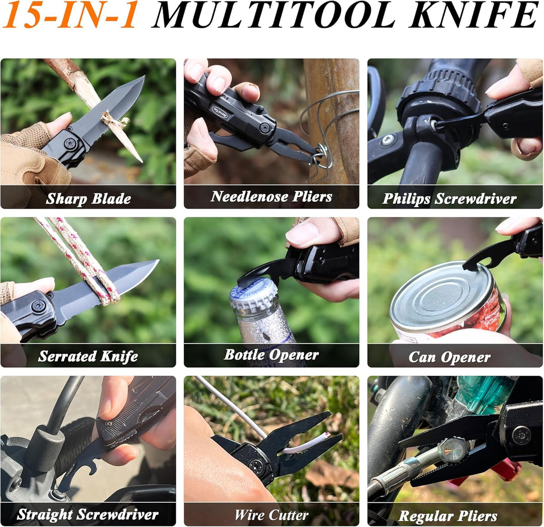RoverTac Multitool Taschenmesser Männer Geschenk: Folding Knife Survival Camping Messer, Zange, Dose