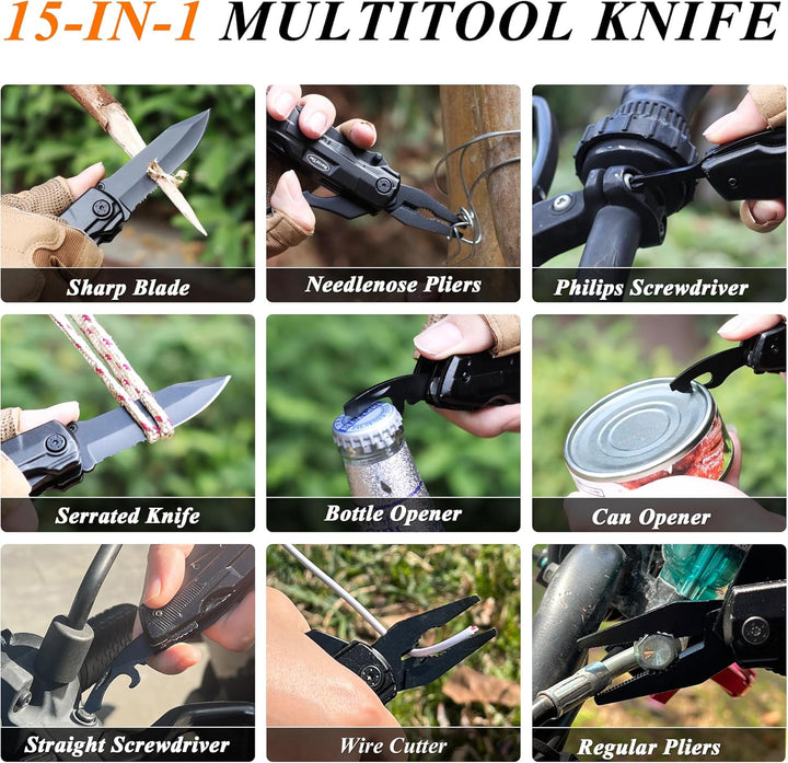 RoverTac Multitool Taschenmesser Männer Geschenk: Folding Knife Survival Camping Messer, Zange, Dose