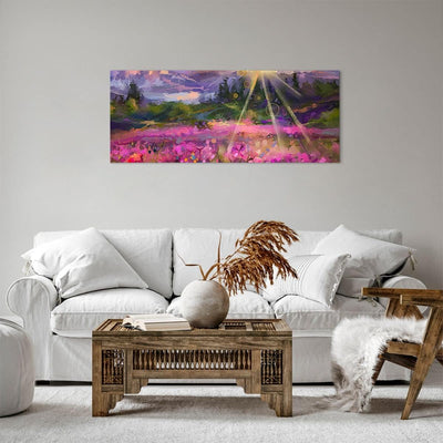 Panorama Bilder auf Leinwand 100x40cm Leinwandbild Berge Blumen Blumen Gross Wanddeko Bild Schlafzim