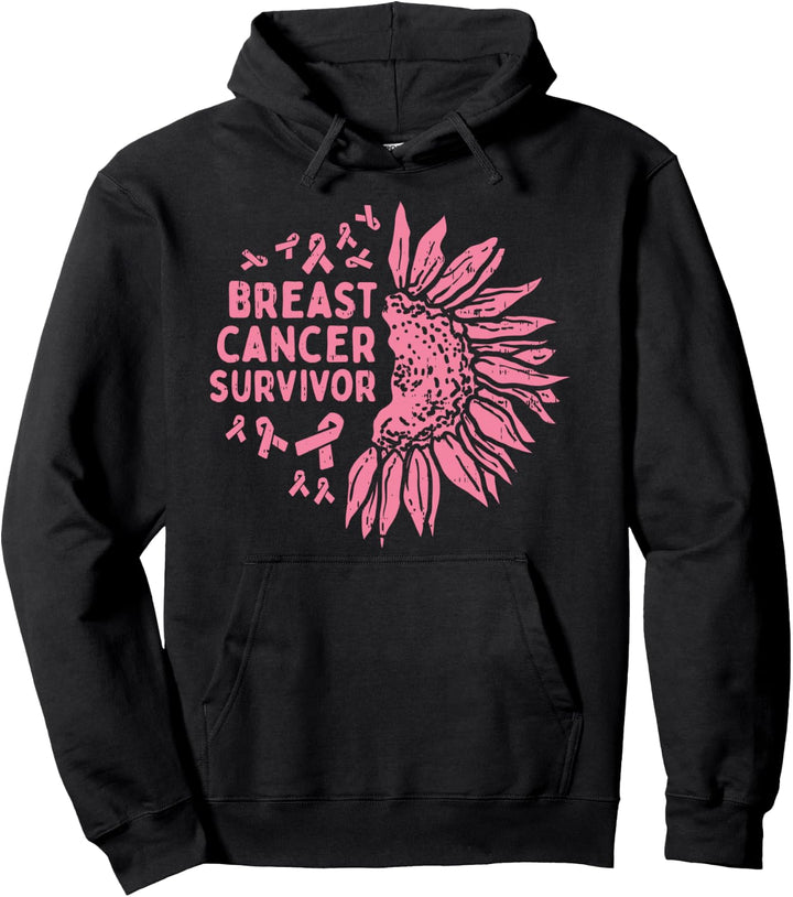 Sunflower Breast Cancer Survivor Pink Ribbon Awareness Women Pullover Hoodie