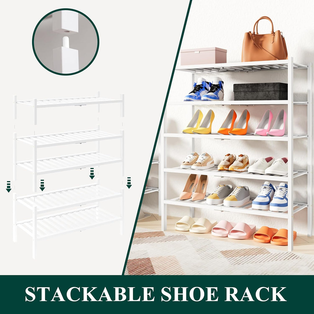 smiry Schuhregal mit 5 Ebenen, Platzsparende Schuhablage, Stapelbar Schuhorganizer, Bambus Regal für