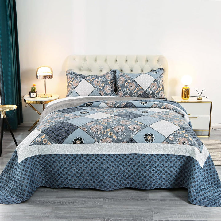Qucover Tagesdecke 240x260cm für Bett, Patchwork Bettüberwurf aus Mikrofaser, Dünne Winter Steppdeck