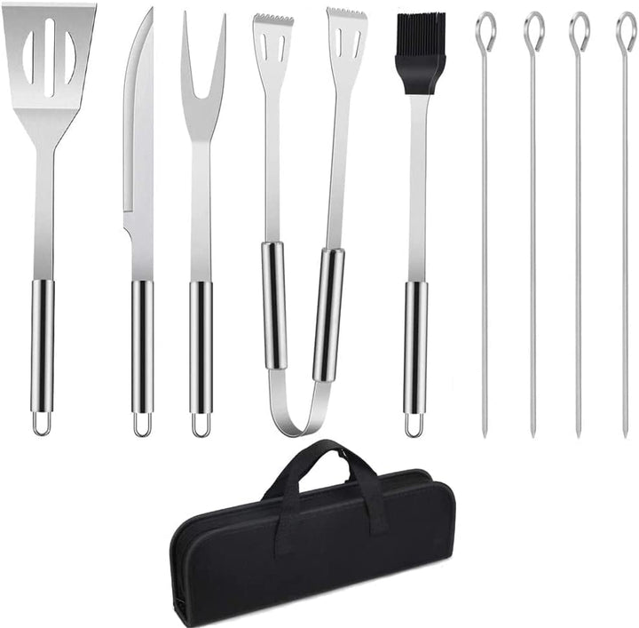 Grillbesteck BBQ Grillzubehör, 9 PCS Grill Werkzeugset Edelstahl Barbecue-Utensilien, BBQ Grillen Ko