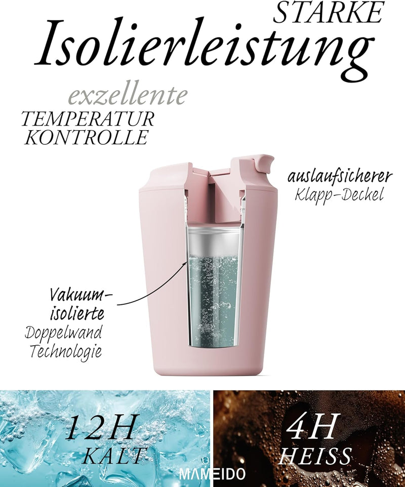 MAMEIDO Thermobecher 350ml, 470ml & 700ml - dichter Kaffeebecher to go aus Edelstahl doppelwandig is