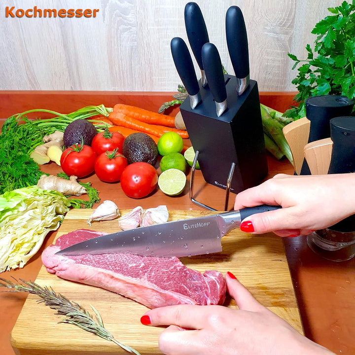 EliteHoff Küchenmesser Set mit Messerblock | Messerset 5 teilig mit Block - Profi Messer für Köche -