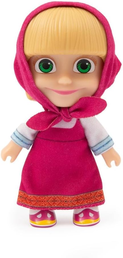 Mascha und der Bär, 12 cm grosse Masha-Puppe mit abnehmbarem Kleid und Haaren, 3 Überraschungstasche