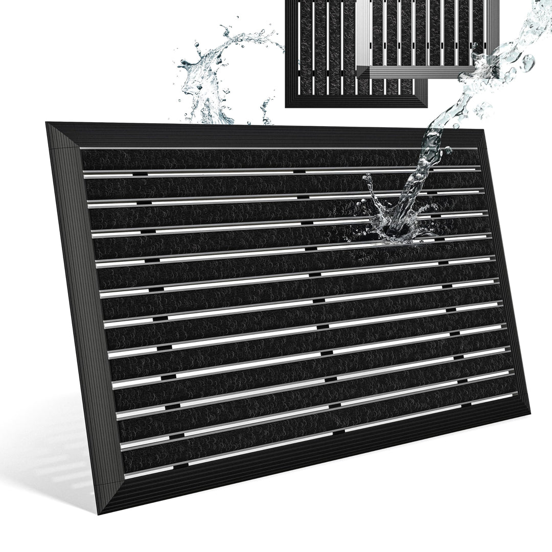 Fussmatte Aussen Mit Aluminiumrahmen Schwarz, 50x80 cm - Türmatte Für Aussenbereich, Fussabtreter, S