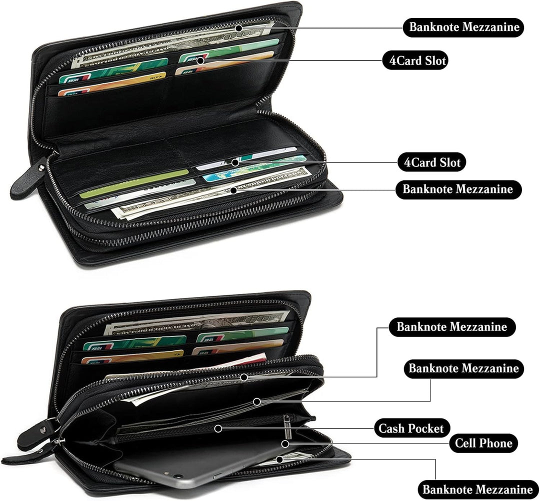 PORRASSO Herren Geldbörse Leder Clutch Tasche Kreditkartenetui Brieftasche Handytasche Portemonnaie