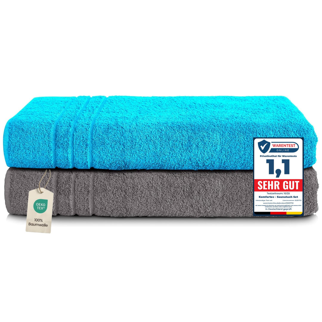 Komfortec 2er Saunatuch Set 80x200 cm aus 100% Baumwolle, XXL-Saunatücher, Sauna Handtuch, Weich, Gr
