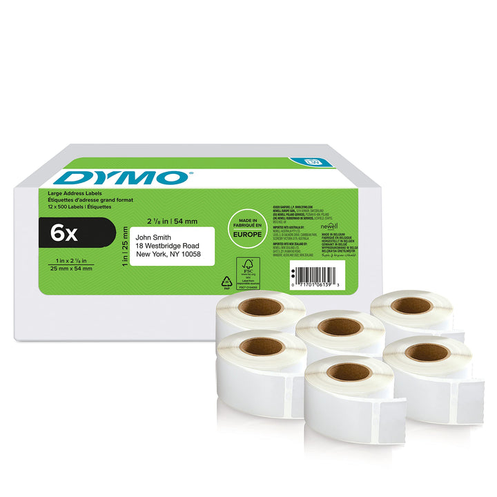 DYMO Original LabelWriter Rücksendeadressetiketten | 25 mm x 54 mm | 6 Rollen mit je 500 leicht ablö