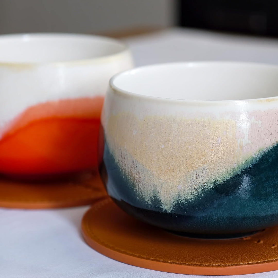 Cappuccinotassen SET 4x210ml-Weiss, Hochwertige Tassen aus Porzellan, Handgefertigte bunte Kaffeetas