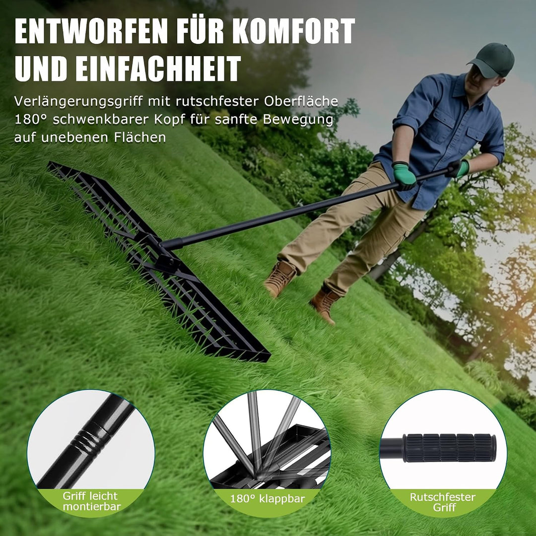 Rasenrakel Nivellierrechen Rasen Rakel, Metallstiel Rasenwerkzeug, zum Rasensanden Nivellieren Eineb