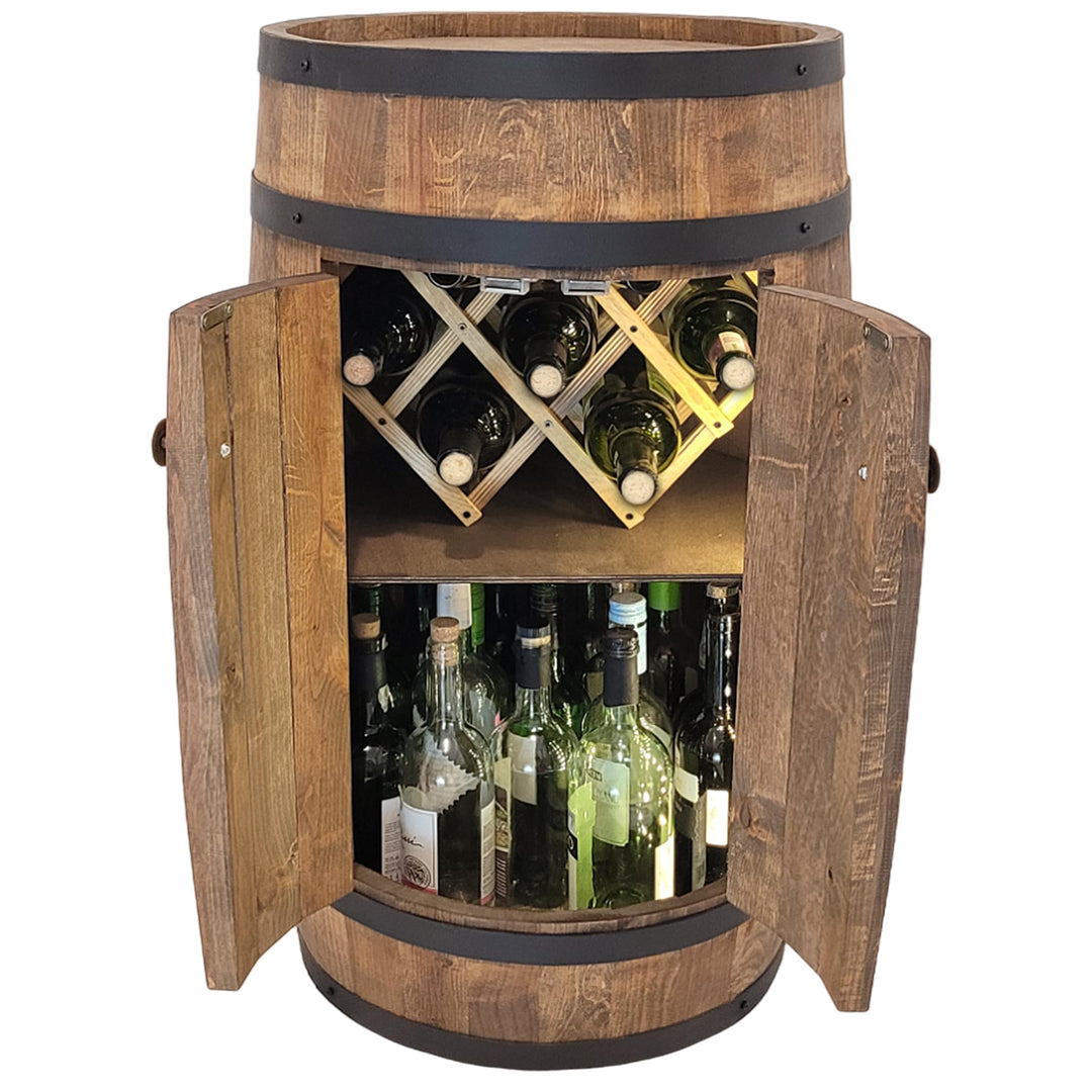 weeco - Fassbar LED mit Tür und Weinhalter - Weinregal. Fass Hausbar Weinrack 80x50cm. Rustikaler de