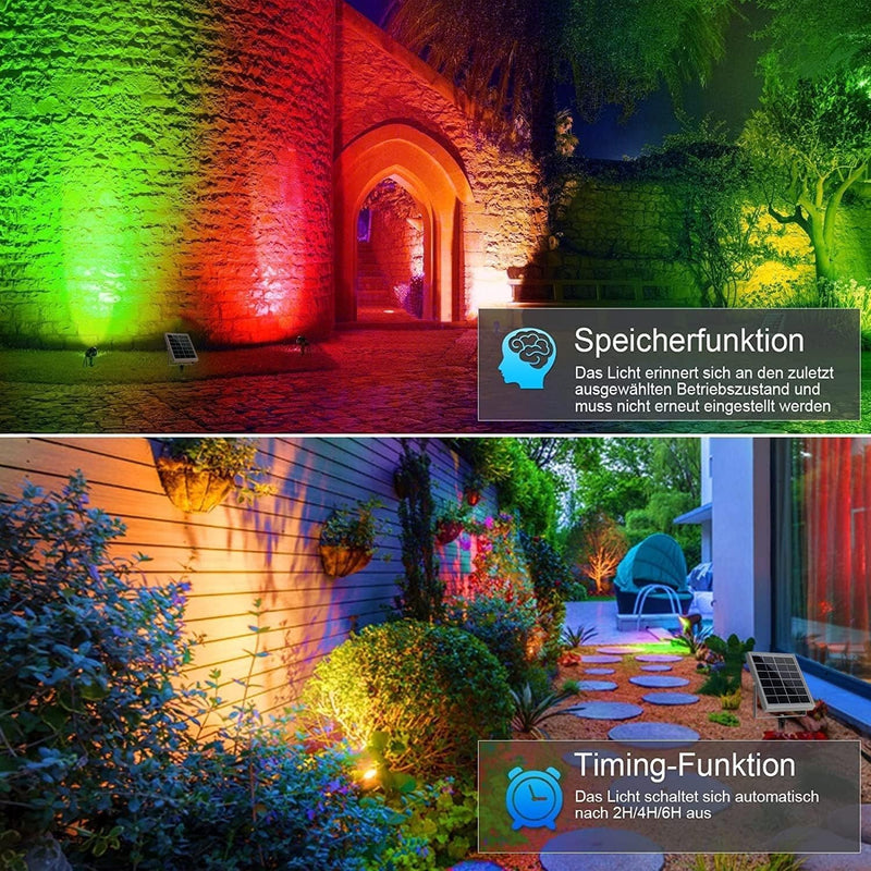 MEIKEE Solar RGB Strahler 6 Stück Gartenbeleuchtung RGB mit Fernbedienung 12 Zyklusmodi Speicherfunk
