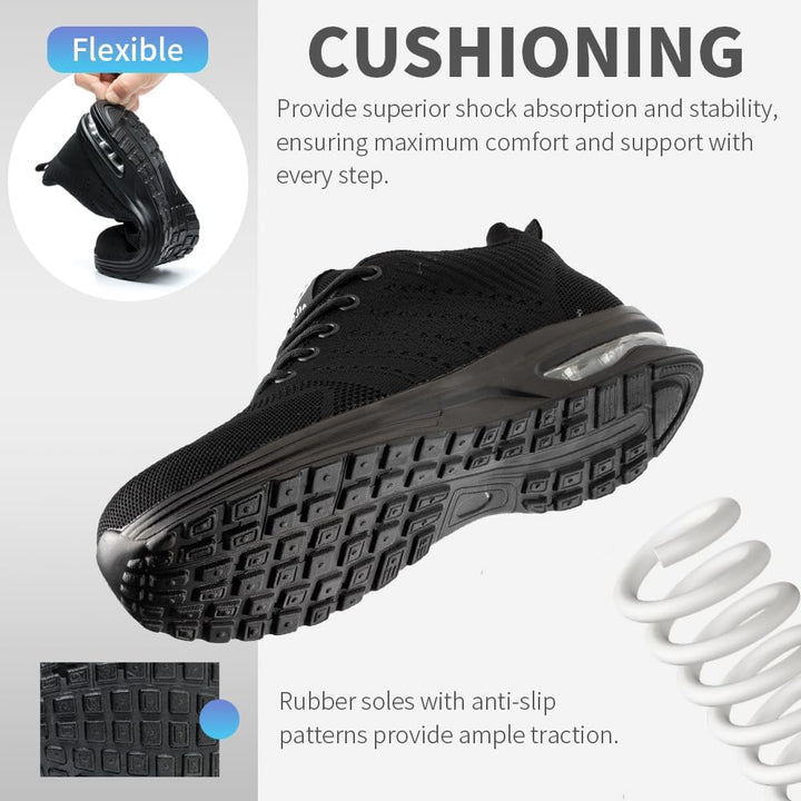 Sicherheitsschuhe Damen Herren Stahlkappenschuhe Arbeitsschuhe Sportlich Atmungsaktiv, 36 EU Schwarz