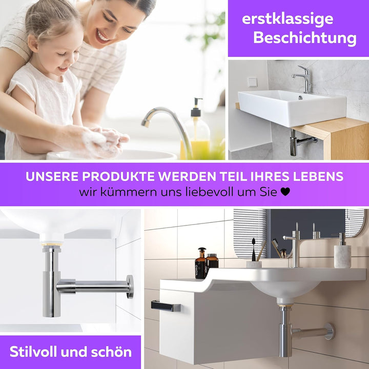 Siphon Röhrensiphon/Sifon Badezimmer/Bad/Geruchsverschluss (Chrom Design 2er-Set), Chrom Design 2er-