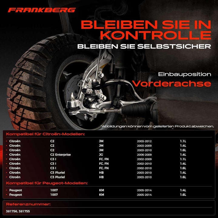 Frankberg 2x Spurstangenkopf Vorderachse aussen Kompatibel mit C2 JM JG 1.1L-1.6L 2003-2009 C3 FC FN