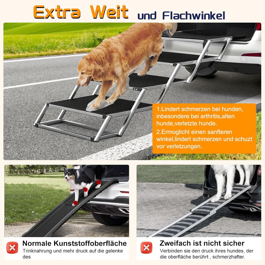 Hundetreppe Für Grosse Hunde, Extra Breit 4 Stufen Hunderampe Klappbar, Leichte Und rutschfeste Hund