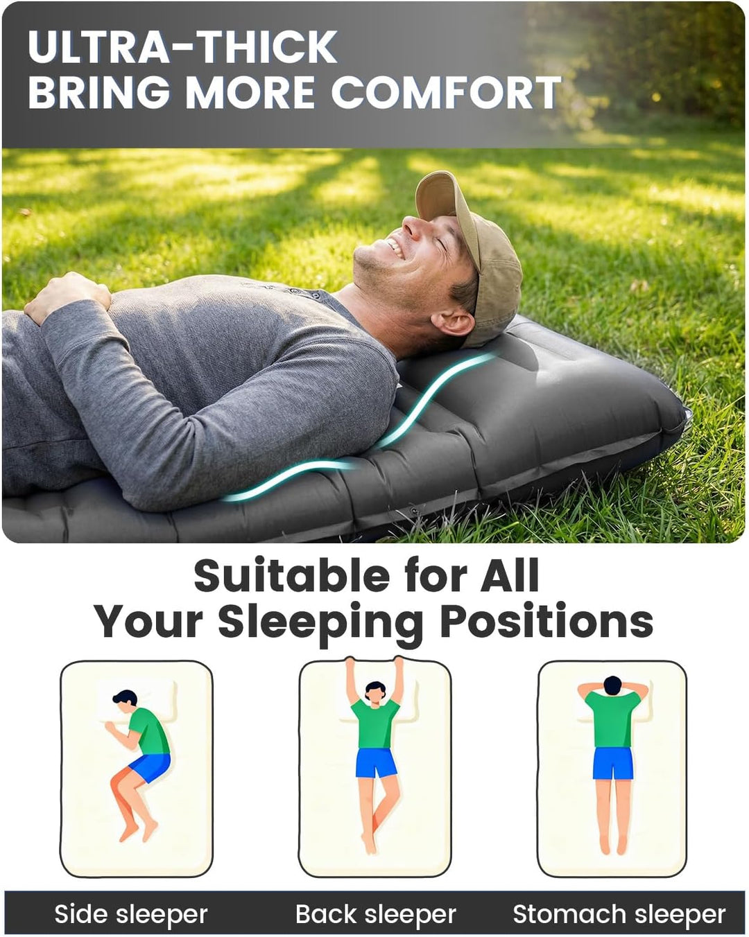 WARMTUYO Isomatte, Luftmatratze Camping mit Elektrisch Pumpe, 12CM Dicke Matratze Outdoor Aufblasbar