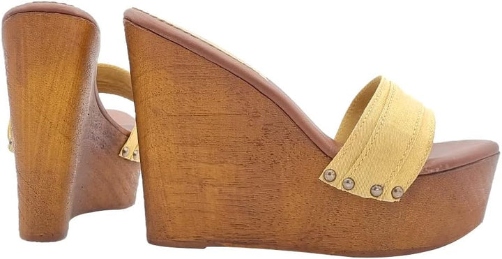 Kiara Shoes - 13 cm hohe Damen Clogs mit Ocker Band - KZ3101 OCRA (41 EU, Ocker) 41 EU Ocker, 41 EU