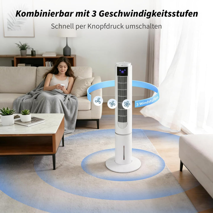 Citybee Turmventilator mit kühlung - Tower Fan leise - 3 Geschwindigstufen 3 Modi - 12 H Timer - 50°