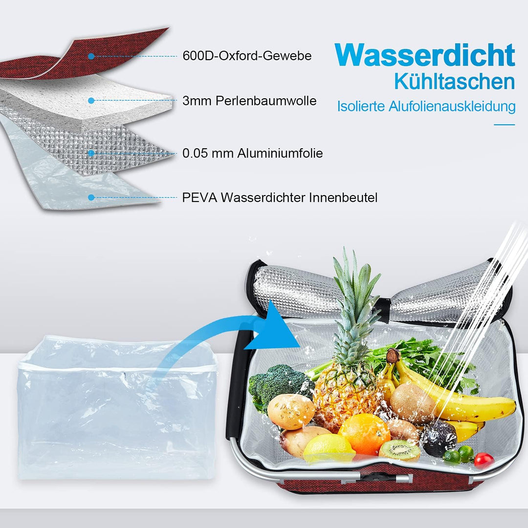 LIQINGG 35L Kühltasche Einkaufskorb Grosse isolierte Kühlkorb Lunchtasche Thermotasche für Büro Camp