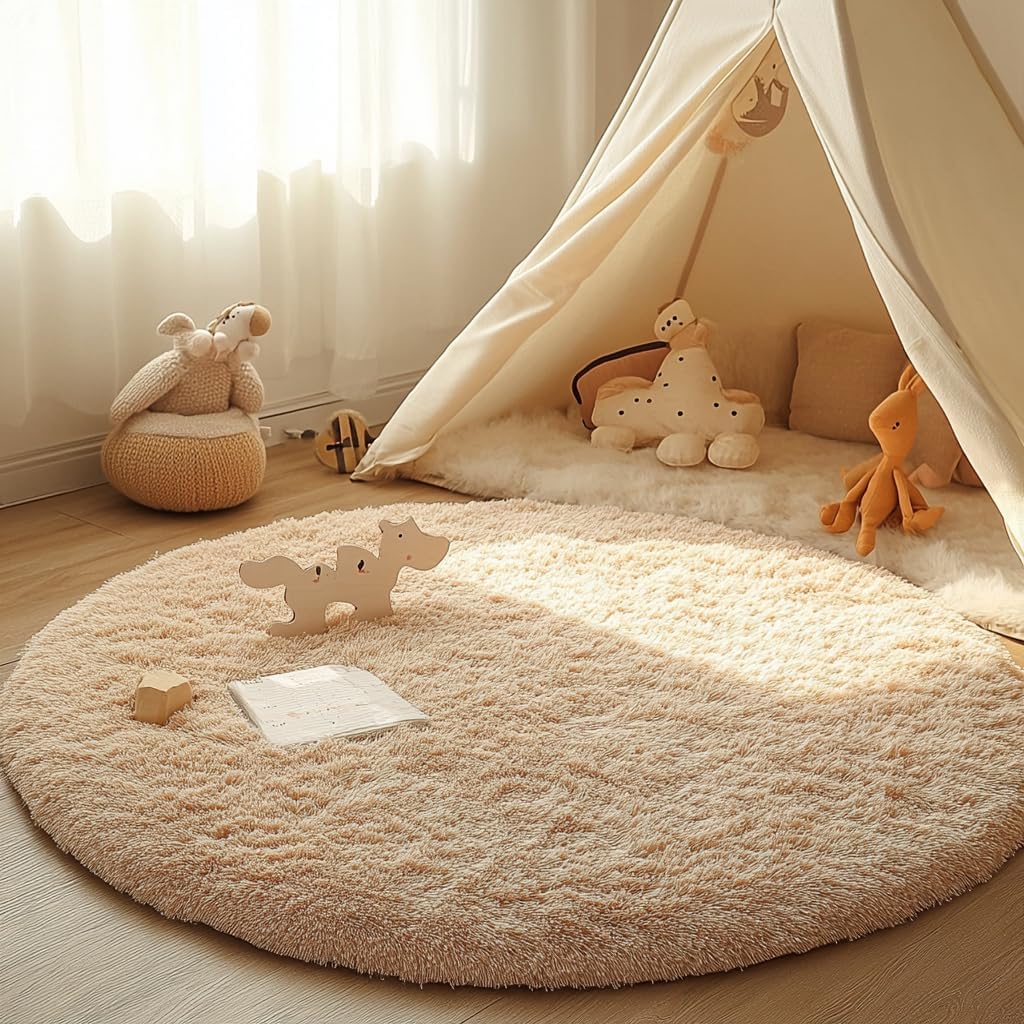 Rund Teppiche Hochflor Rund Teppich Wohnzimmer Langflor Teppiche für Wohnzimmer flauschig Shaggy Sch
