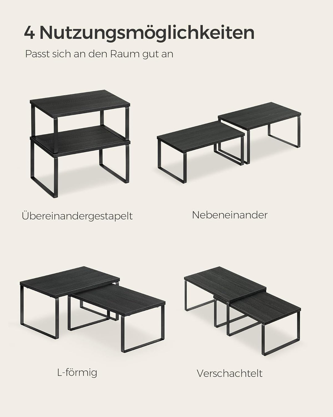 SONGMICS Gewürzregal, 4er Set, Küchenregal, Küchen-Organizer, erweiterbar, Gewürzhalter, stapelbar,