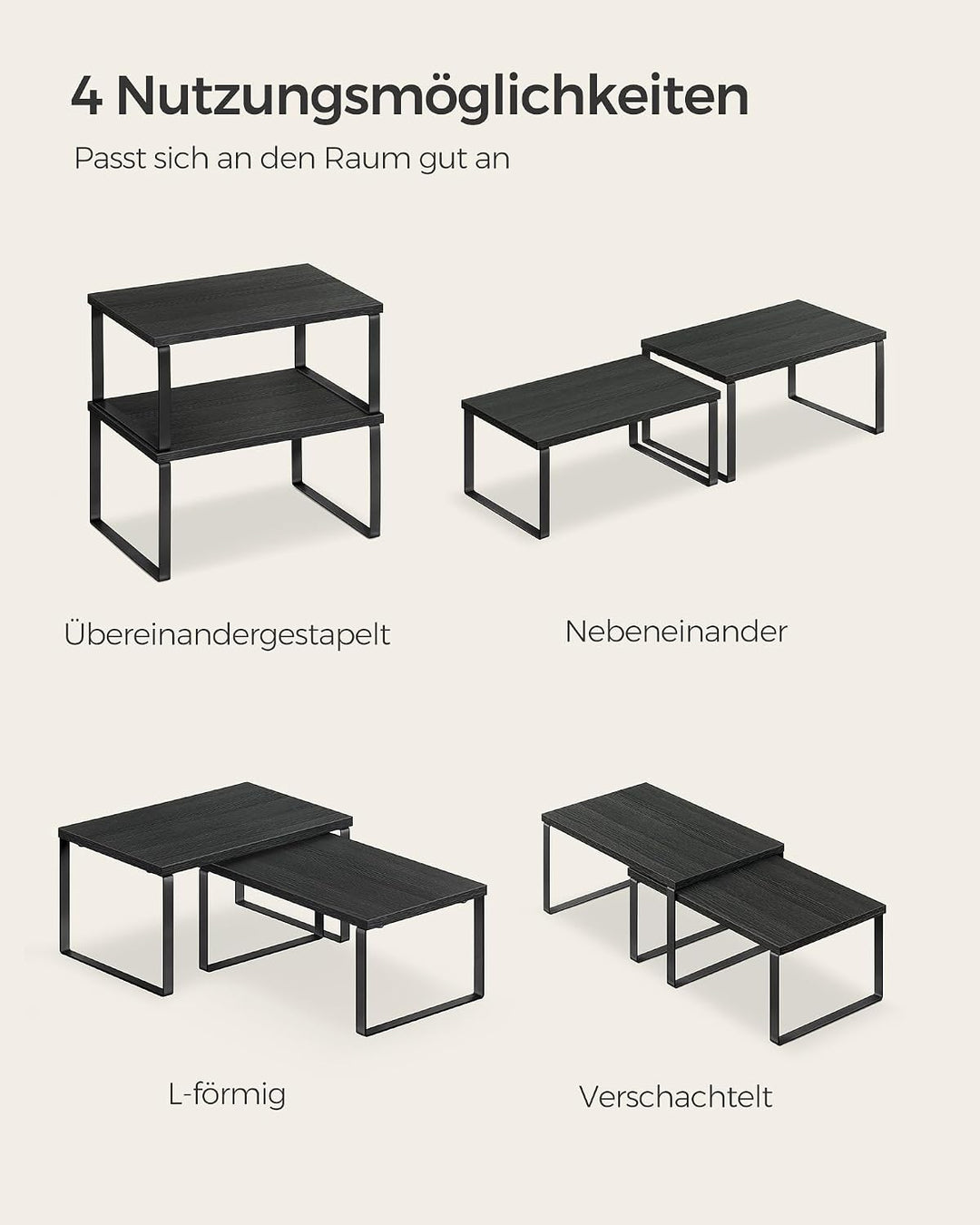 SONGMICS Gewürzregal, 4er Set, Küchenregal, Küchen-Organizer, erweiterbar, Gewürzhalter, stapelbar,